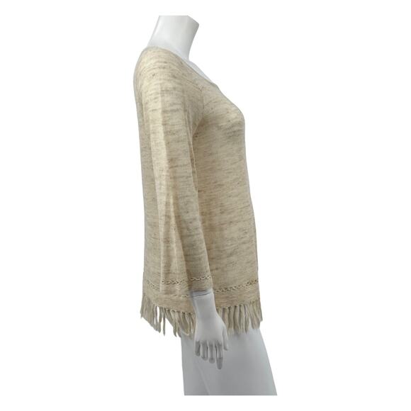 Joie Sweater‎ Women XS Annalie Fringe Wool Linen Beige Knit Relaxed Boho Beachy - Picture 3 of 9